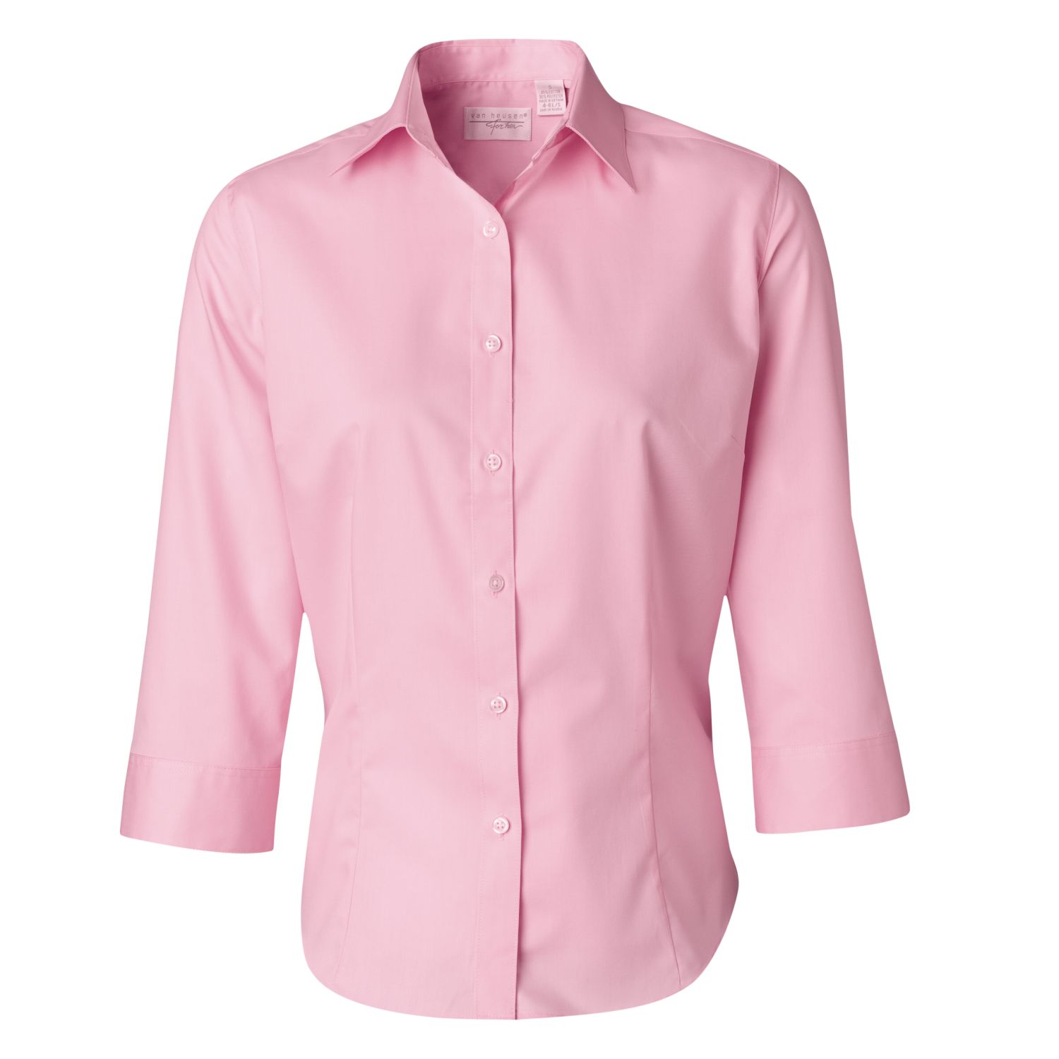Van Heusen Button Down Dress Shirt 13V0527 Womens 3/4 Sleeve Twill