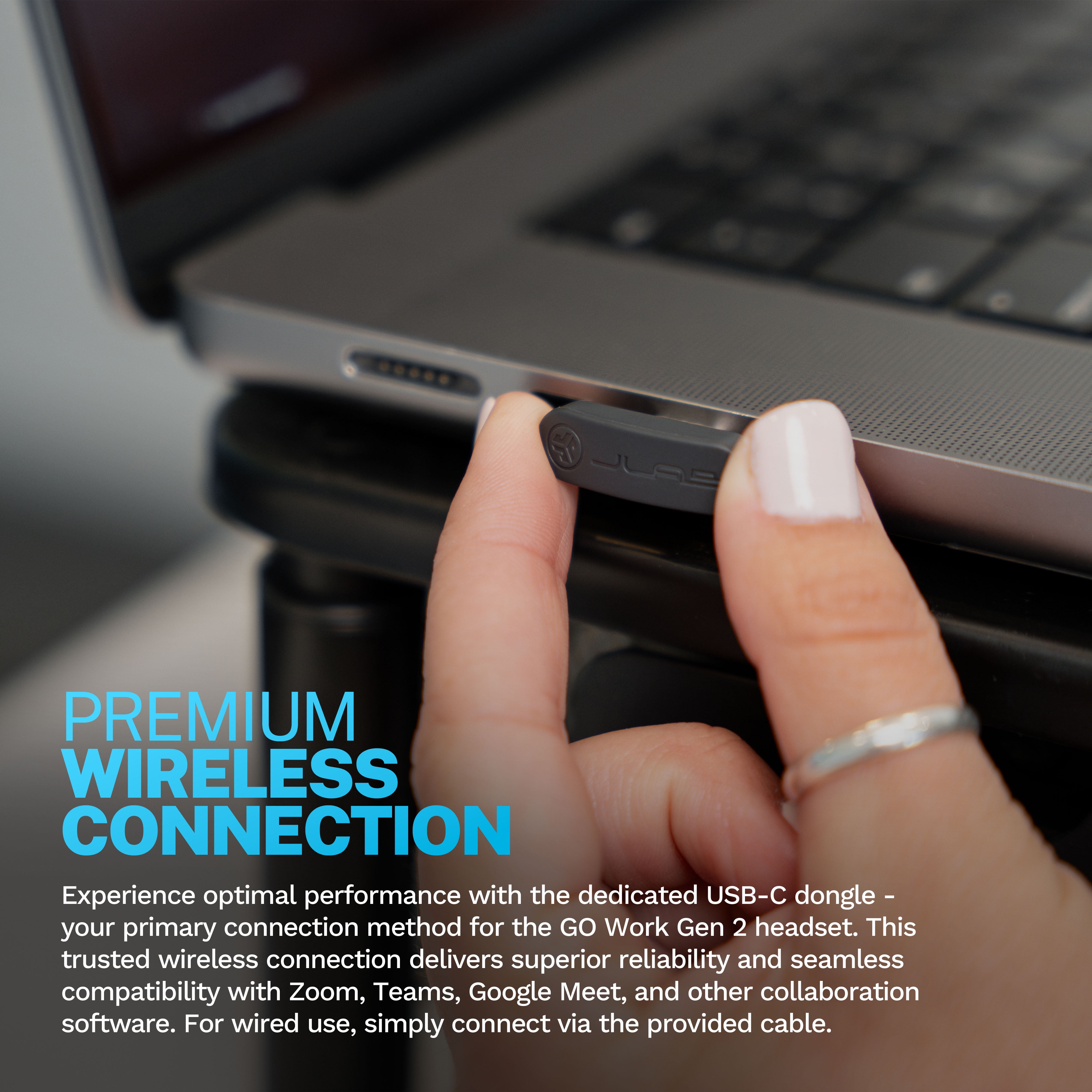 JLab GO Work Wireless On-Ear Headset, Gen 2, 55+ Hours USB-C Dongle Connection & Noise-Canceling Mic