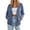Blue, variant on Womens Solid Color Ribbed Hooded Cardigan Long Sleeve Drawstring Button Down Sweater Winter Casual Loose Coats with Pockets
