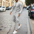 thumbnail image 2 of Outfits for Men Men 2 Piece Outfits Fall Casual Crew Neck Muscle Long Sleeve Pullovers And Classic Fit Sweatpant Set Tan Dress Jacket Dress Suits for 3 Piece 3 Suit Regular Fit Mens Suits Gray M, 2 of 4