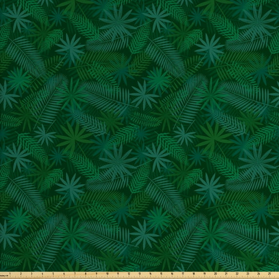 Leaves Fabric by the Yard, Rhythmic Palmate Fall Foliage in Dark Jungle Tones Botany Illustration, Decorative Upholstery Fabric for Sofas and Home Accents, Emerald and Multicolor by Ambesonne