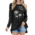thumbnail image 1 of MY Women Dandelion Print Long Sleeve Cold Shoulder Side Split Plain Shirt, 1 of 2