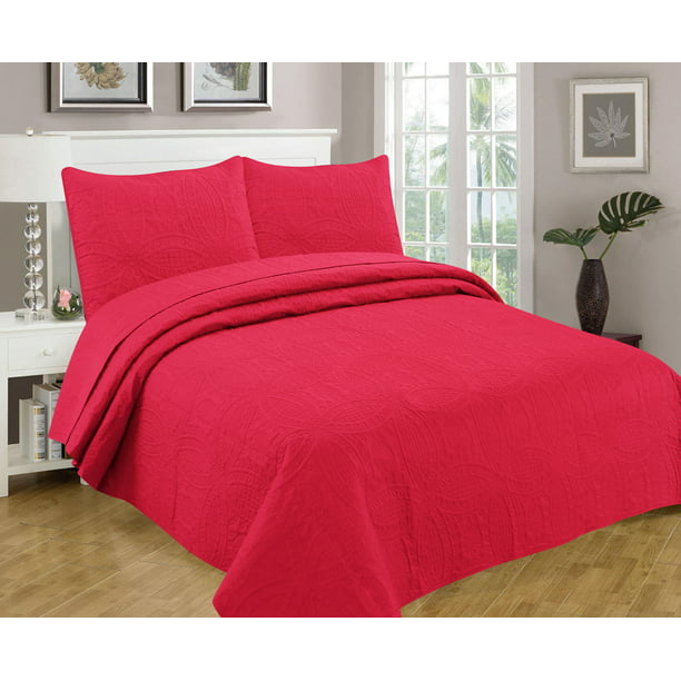 Bedspread Coverlet 3 Pcs Set Oversized 118 X 106 King Size Red Color Walmart Com Walmart Com