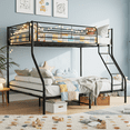 thumbnail image 2 of UHOMEPRO Bunk Bed Twin Over Full, Sturdy Metal Bunk Beds Twin Over Full Size, Heavy Duty Bunk Beds, Bed Frame with Flat Ladder, Metal Support Slat, Safety Guardrail, 78"Lx56"Wx58"H, Black, 2 of 8