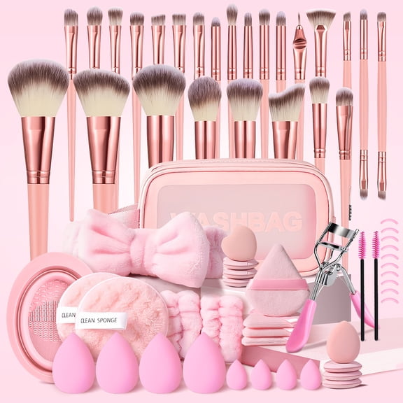 HGHDBT 65Pcs Pink Makeup Brush Set Professional Makeup Kit Powder Concealers Eye shadows Blush Foundation Makeup Brushes