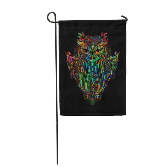 KDAGR Ornate Spiritual Symbols Totemic and Mascot Owl Tattoo Embossing Coloring Garden Flag Decorative Flag House Banner 28x40 inch