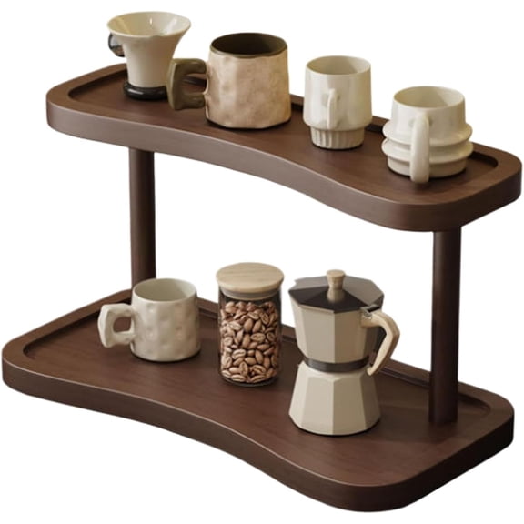 Wooden 2-Tier Coffee Mug Holder | Countertop Cup Storage Rack for Kitchen, Home, Office, Cabinet Display, S