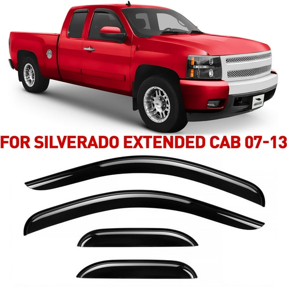 Voron Glass Tape-on Extra Durable Rain Guards for Trucks Chevrolet (Chevy) Silverado/GMC Sierra 2007-2013 Extended Cab, Window Deflectors, Vent Window Visors, 4 Pieces - 130093f