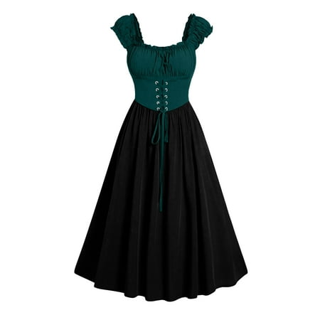 Miqool Renaissance Costume Women  Medieval Gothic Vintage Corset Dress Sleeveless Lace Up Empire Waist A-Line Midi Dresses Party Ball Gowns Halloween Costumes Woman 2024
