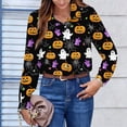 thumbnail image 6 of Womens Halloween Graphic Shirts Pumpkin Witch Print V Neck Tops | 2026 Casual Fall 3/4 Sleeve T Shirts,Funny Halloween Graphic Costume,Fall Festival Events,Halloween Party,Happy Halloween, 6 of 7