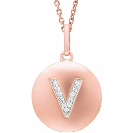 Diamond Accent Rose Gold-Plated Sterling Silver Round Initial V Disc Pendant