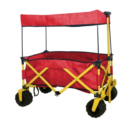 RED OUTDOOR FOLDING WAGON CANOPY GARDEN UTILITY TRAVEL CART COMPACT EZ