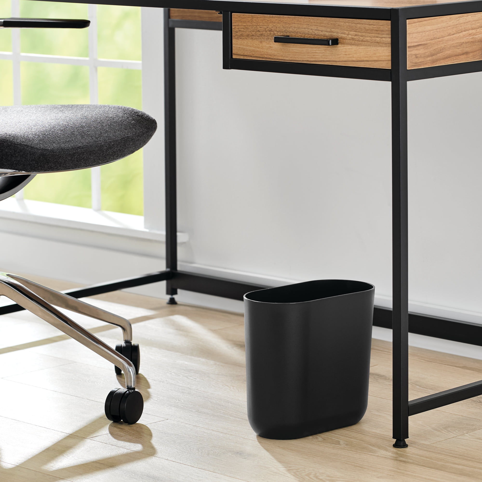 iDesign Oval Bathroom Trash Can, 1.9 Gallon Plastic Open Top Garbage Bin, Black