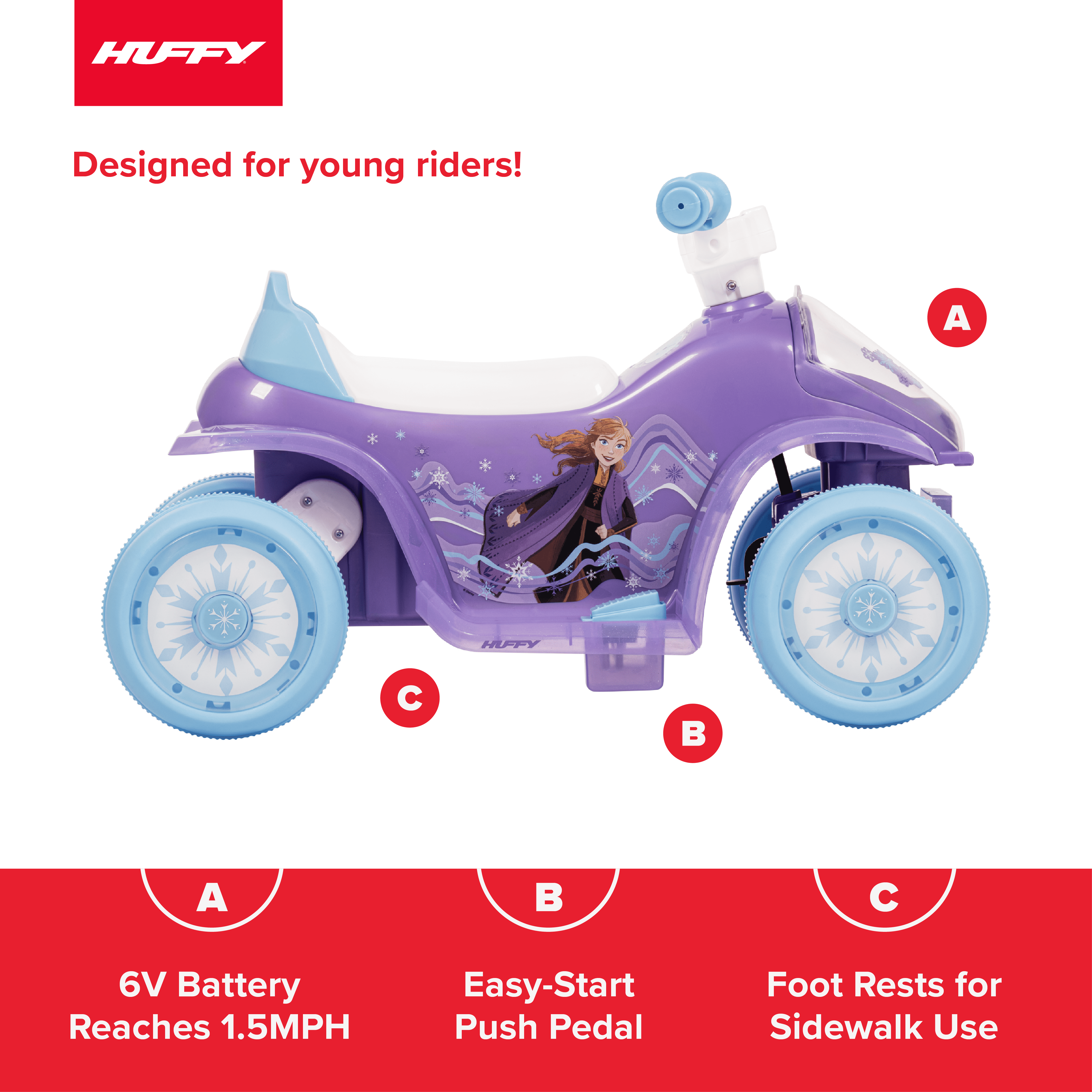 Open Box Huffy Disney 6V Frozen Electric Ride-On Quad for Ages 1.5-3 in Purple