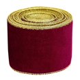 thumbnail image 2 of 1 Roll Christmas Velvet Ribbon, 6cm Wide x 2 Meter Soft Plush Velvet Ribbon with Gold Edge for Christmas Gift Wrapping Wreath Tree Hair Bow DIY Decor, Clearance Burgundy Wine, 2 of 6