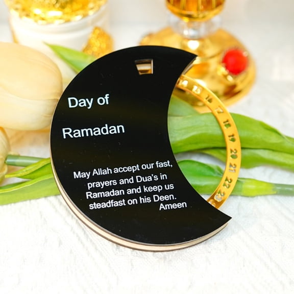 Zhmrfg Ramadan Rotatable Countdown Calendar, Wooden Acrylic Round Festive Reminder Easy to Assemble Reusable Decor for Home Office Desktop Islamic Holiday Party Supplies Ramadan Decorations