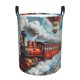 thumbnail image 1 of Balery Red Train Hot Air Balloon Cesta de ropa redonda con asas, impermeable, independiente, para ropa, juguetes, dormitorio y familia-Small, 1 of 6