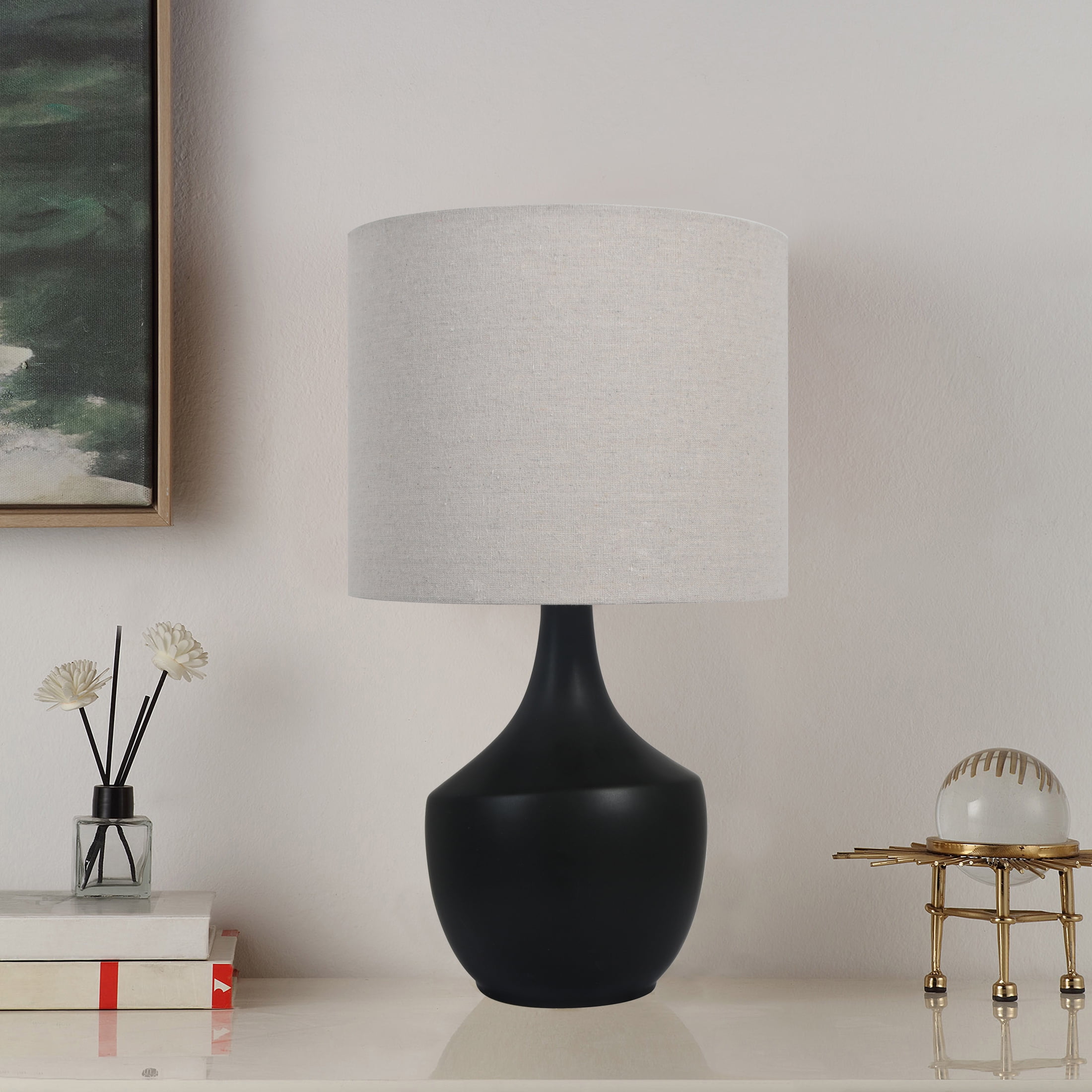 Mainstays 22" Black Ceramic Table Lamp with Oatmeal Linen Shade