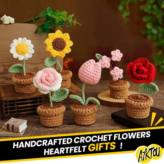 AYktou Crochet Flowers-Artificial Sunflower Knitted Flowers for Office Desk Car Decor,Funny Flower Gift for Mother's Day,Birthday,Anniversary,Valentine's Day,Christmas Party Decorations Gifts,1PCS