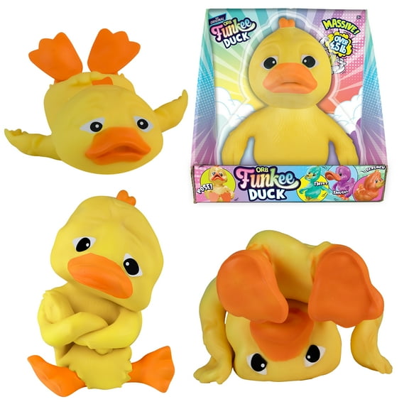 ORB Funkee Monkee Animalz Jumbo Squishy Rubber Duck Toy - Big 4.5 Pound Stretchy Yellow Duck - Large Squishy Stress Toy to Squeeze, Smush - Funny Collectible Splat Animal Fidget for Kids and Adults