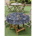 thumbnail image 4 of Outdoor Tablecloths with Umbrella Hole & Zipper, Navy Blue Floral Boho Round Tablecloths 60 Inch, Ethnic Tribe Abstract Art Flower Waterproof Table Cloth, Patio/Pool/Picnic Table Covers, 4 of 8