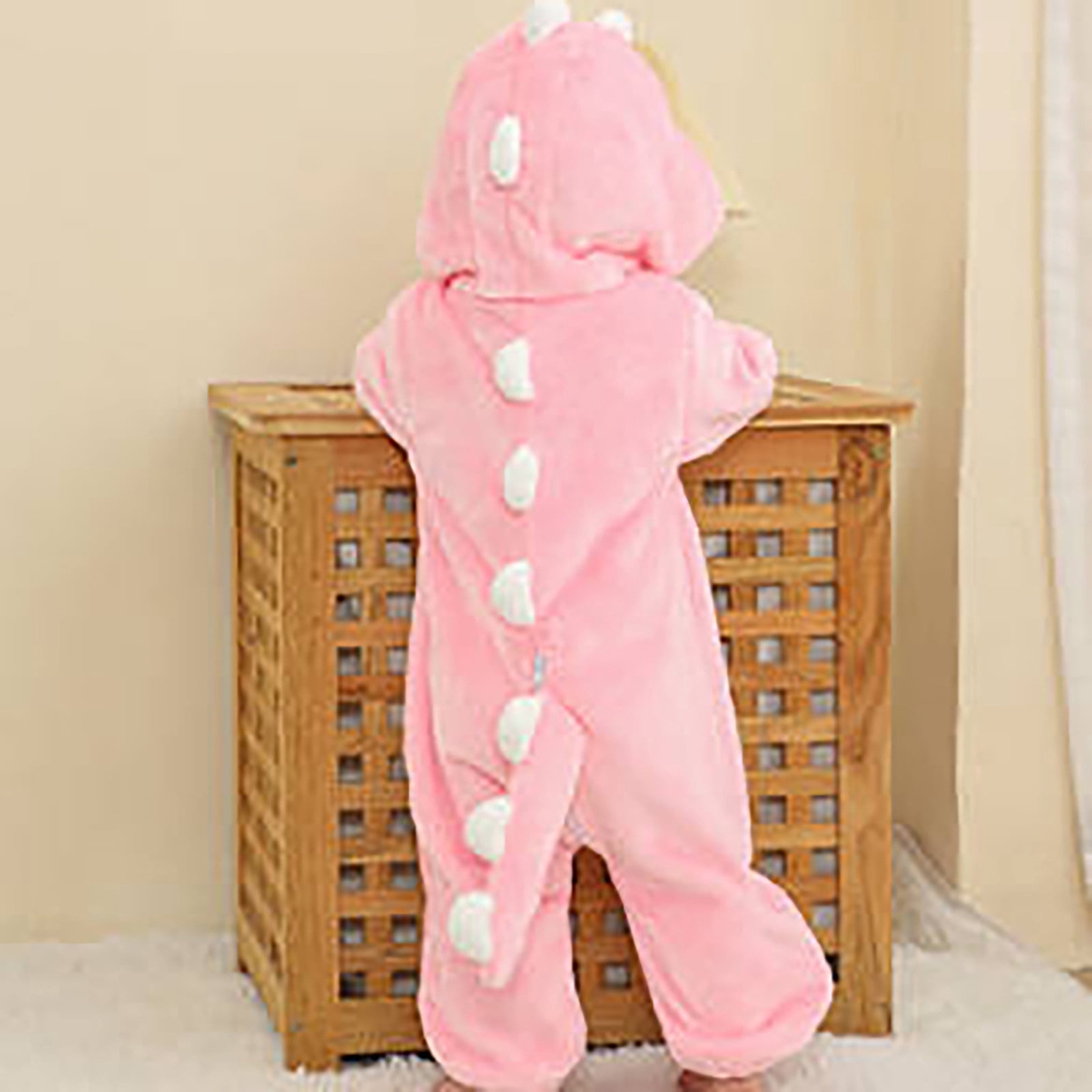 WOYY Toddler Boys Dinosaur Romper Soft Flannel Hooded Jumpsuit Zipper Onesies, Sizes 3-4T