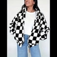 thumbnail image 4 of Chaqueta Informal A Cuadros para Mujer, Abrigos Holgados con Cremallera para Invierno, Otoño Negro XXL, 4 of 7