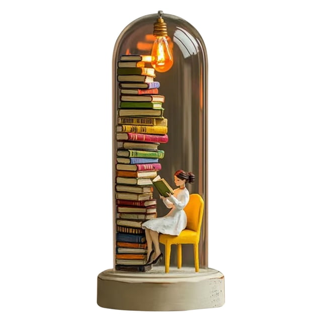 Tyidzon Read Night Light Miniature Book Enthusiast Sculpture With Mini Books And LED Light Ornaments