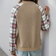 thumbnail image 4 of Women Half Zip Sweatshirt Pullover Plaid Patchwork Waffle Knit Sweater Tops Casual Fashion Fall Winter Clothes (M, Khaki), 4 of 4