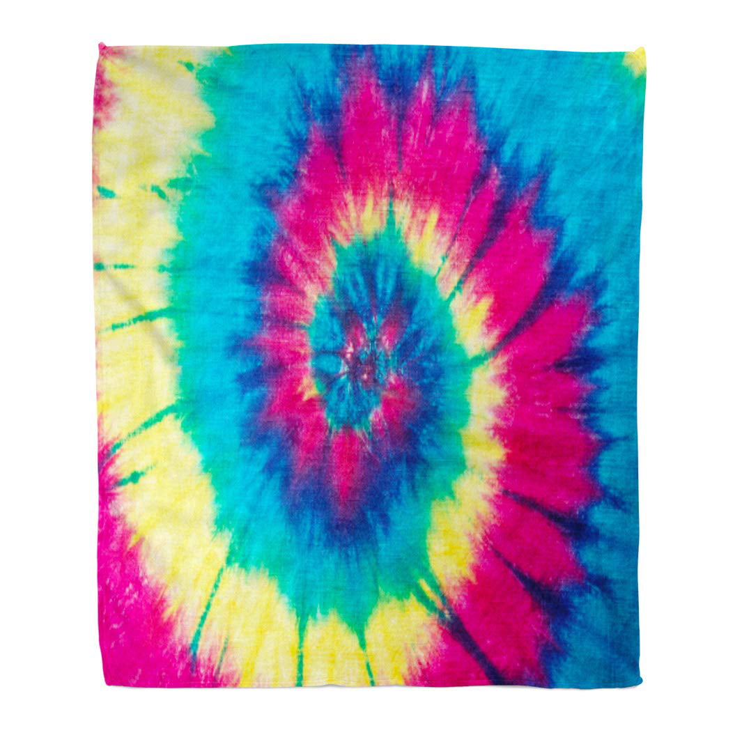 ASHLEIGH Throw Blanket Warm Cozy Print Flannel Blue Dyed Rainbow Spiral ...