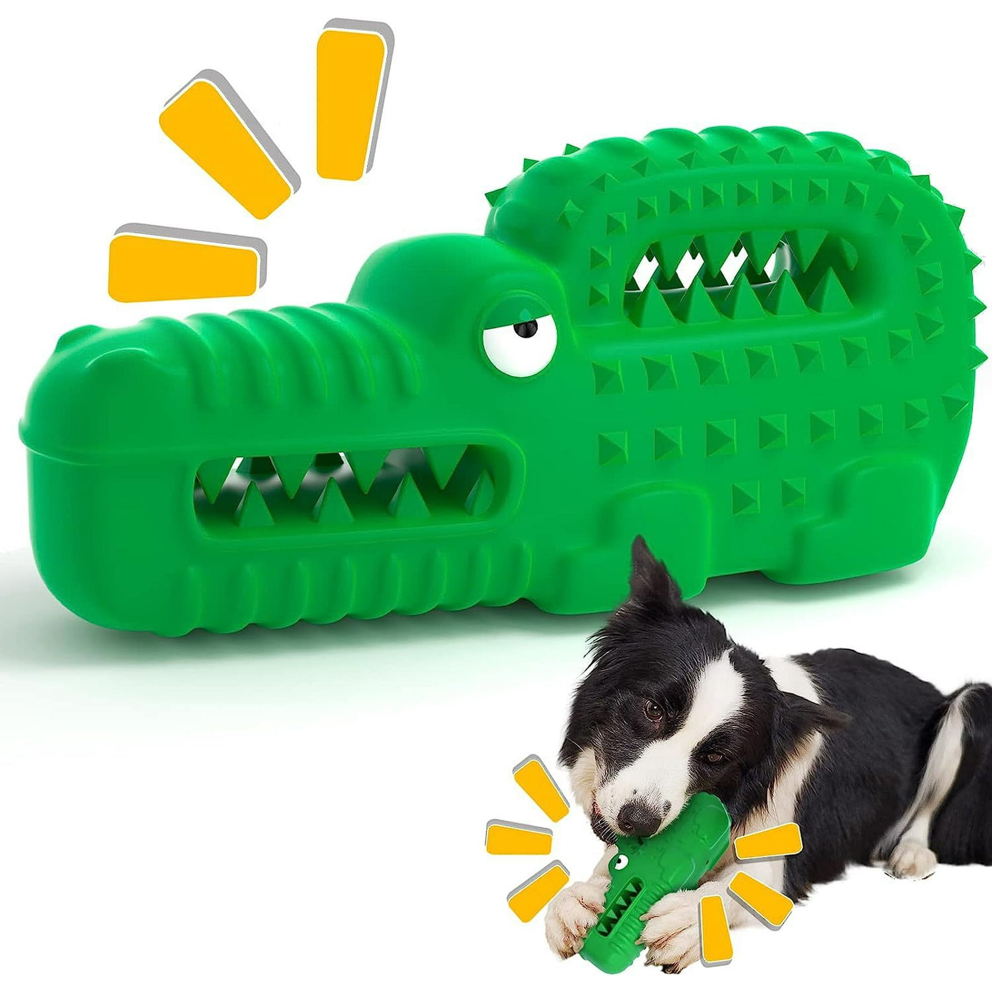 Dog Toys Indestructible Squeaky Dog Chew Toys For Aggressive Chewers Strong Durable Alligator Rubber Teething Chew