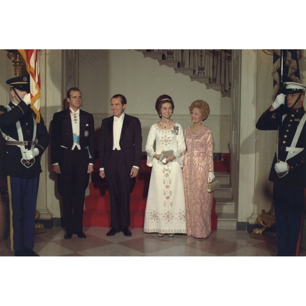 President And Pat Nixon Pose With Prince Juan Carlos And Princess Sophia Of Spain Before A State Dinner In Their Honor.