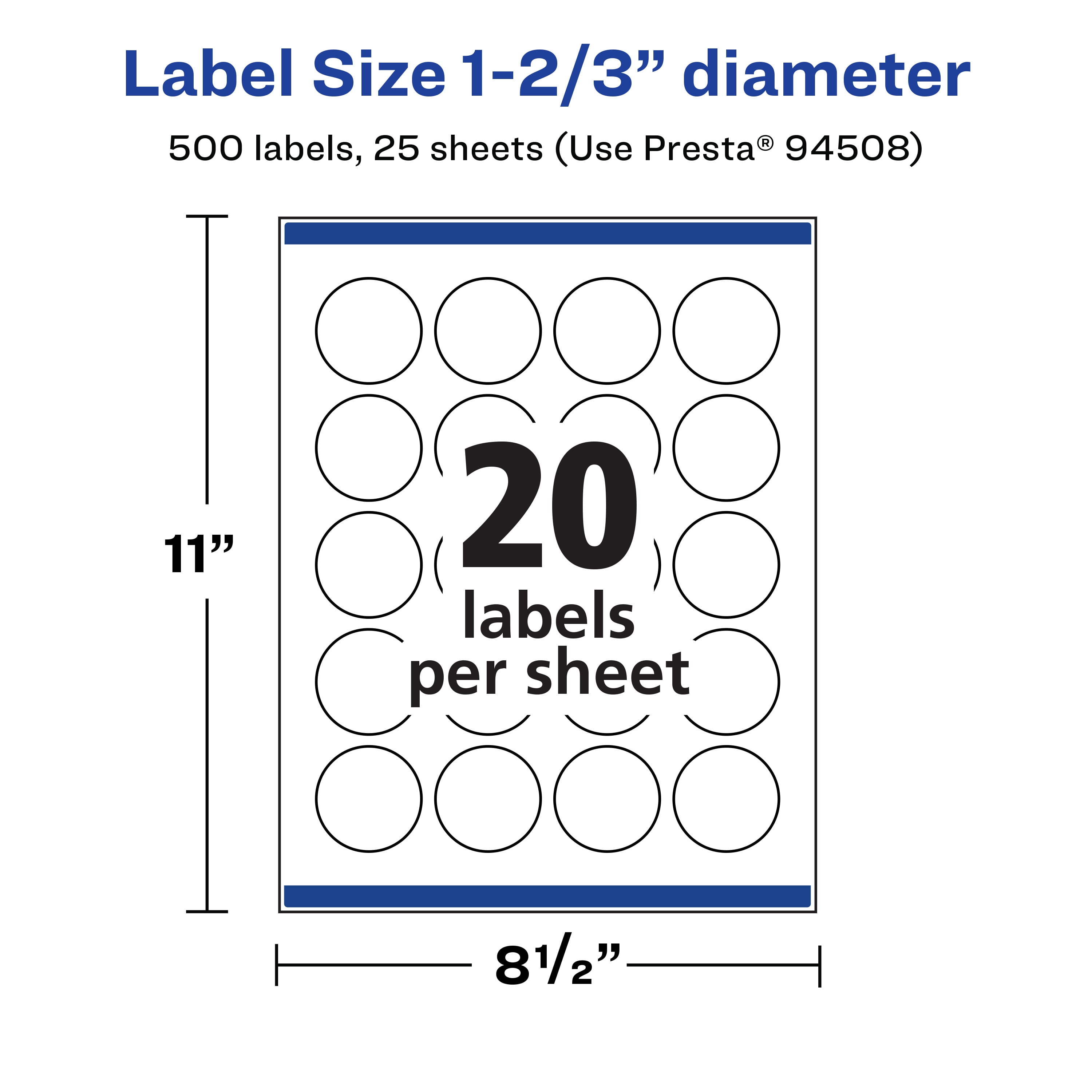 Avery 1-2/3" Diameter Waterproof Round Labels, 500 Labels