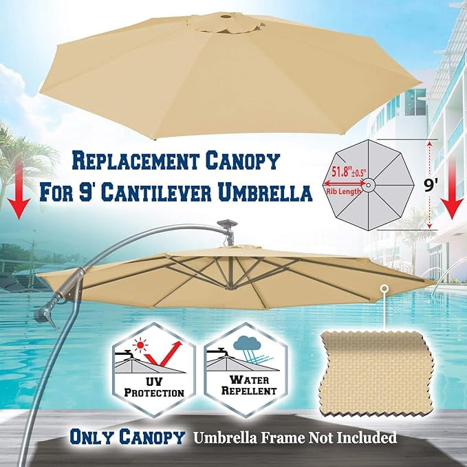 9ft Umbrella Top Cover Only Canopy 8rib Patio Replacement Canopy Outdoor (Canopy Only)