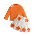 thumbnail image 2 of SYMOID Kids Girl Orange Cotton 2-Piece Outfit Set: Long Sleeve Mock Neck Top & Skirt with 3D Flowers, Fits 6-48 Months,Size 12 Months, 2 of 9