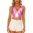 thumbnail image 1 of TOP CROP Holográfico INSPIRE CHIC para Mujeres, Brillante y Reluciente, Halter Metálico, Talla XL, Rosa, 1 of 5