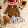 thumbnail image 2 of Tisuna Girls Fall Outfit Set Kids Comfortable Long Sleeve Crew Neck Plaid Print Romper And Skirt Headband Socks Outfits Children'S 4 Pieces Casual Wear Clothes Set Size 9-12 Months, 2 of 4