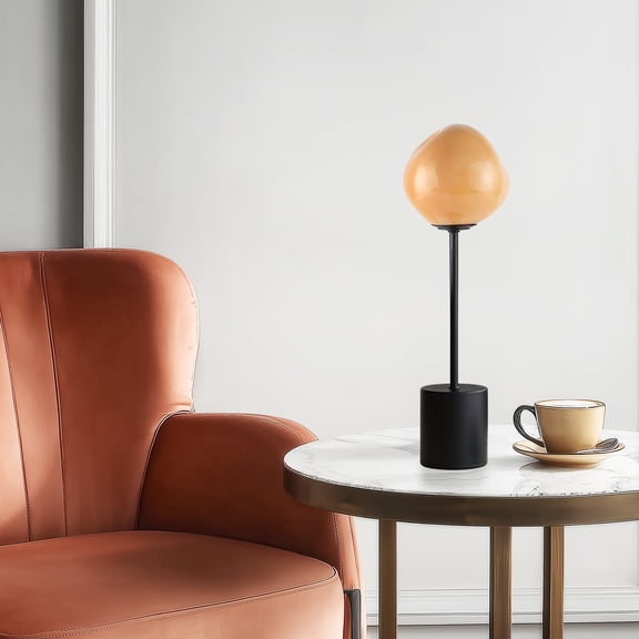 Globe Glass Table Lamp Collection,18" Hand-Blown Glass Accent Lamp With Orange Shade,Matte Black Metal Base,Artistic Modern Lighting For Girls Bedroom,G9 Socket(Bulb Not Included)