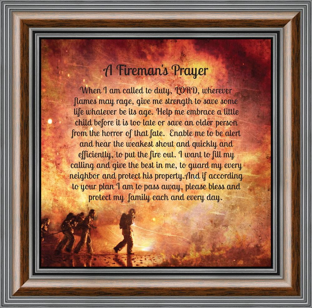 Firefighter Gifts for Men and Women, Fire Academy Graduation Gift, Fire Fighter Gifts or Firehouse Decor, A Fireman's Prayer Framed Wall Art for Home or Fire Station, 8650BW