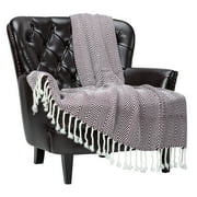 Chanasya Chevron Super Soft Acrylic Throw Blanket With Tassels - Warm Cozy Lightweight Fluffy Woven Blanket for Bed Sofa Chair Couch Living Bed Room Deep Red and White Blanket (50x65 Inches) Wine