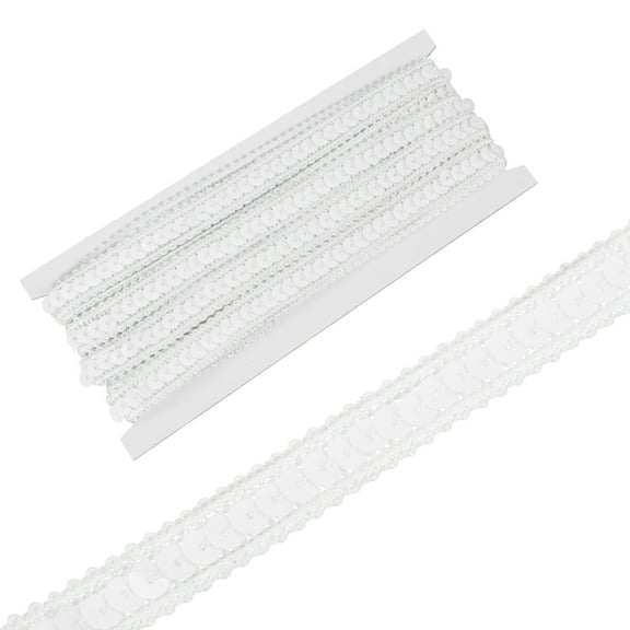 0.5 Inch x 5 Yards Sequin Ribbon Trim Strip for Crafts Embellishments, White