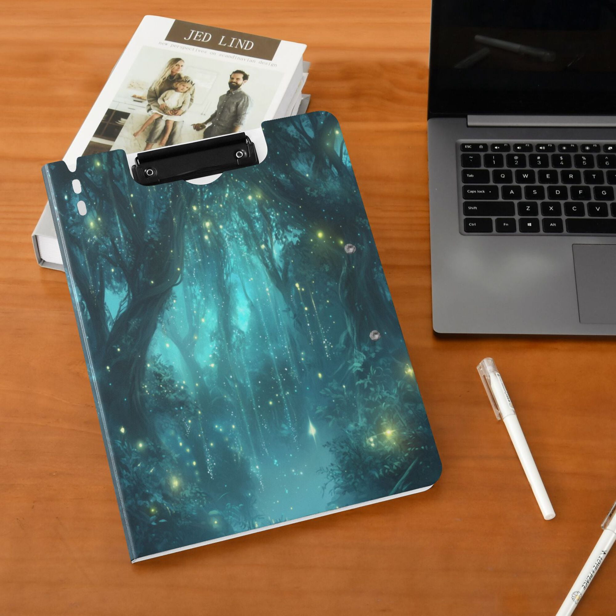 FORMRS A4 Clipboard Folder with Pen Holder Horizontal Foldable School Office Binder, Magical Forest