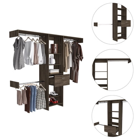 Bedroom Dressers Calveston 1-Drawer 4-Shelf Closet System Dark Walnut Brown Bedroom Storage Particle Board Chests of Drawers Furniture Bedroom Furniture Bedroom Storage