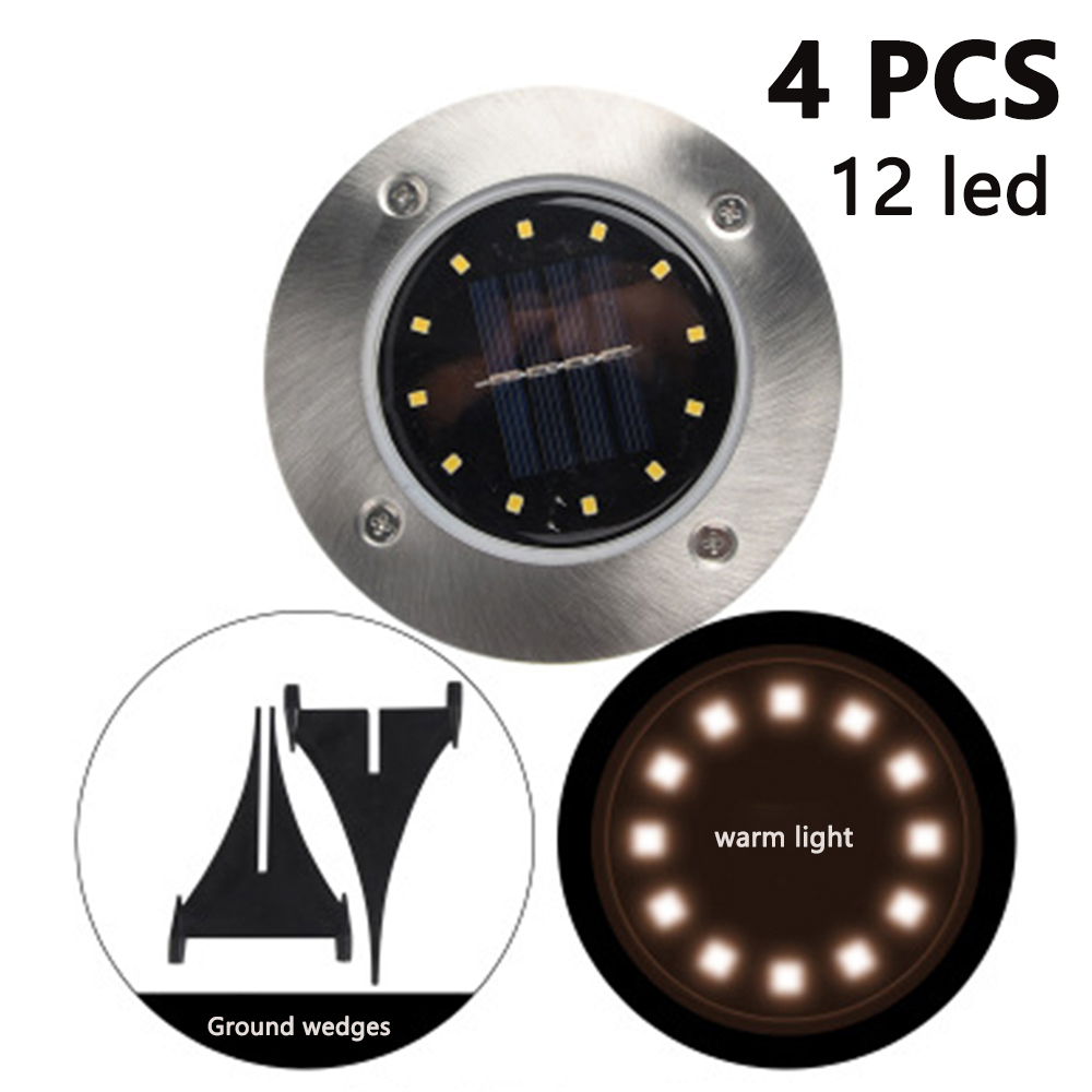 AMGRA Solar Ground Lights, 12 LED Solar Disk Lights Outdoor 4 Pack