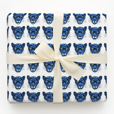 Blue and Black Panther Head Pattern Gift Wrapping Paper
