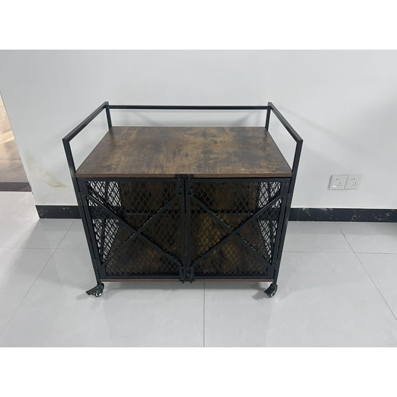 Rugerasy Dog Crate Furniture, Heavy Duty Dog Kennel Table with 360° Swivel Wheels, Double Doors,Farmhouse Dog House End Table,for Dogs