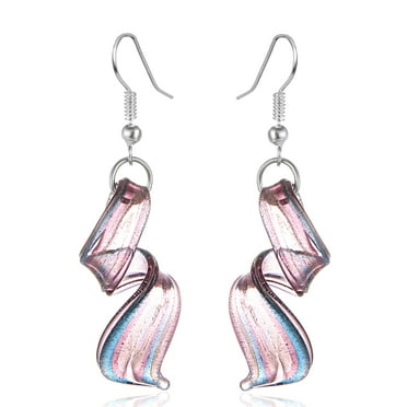 Besheek Handmade Murano - Inspired Glass Italian Style Inspired Gorgeous Artist Made Purple Twist Glass Earrings for Women