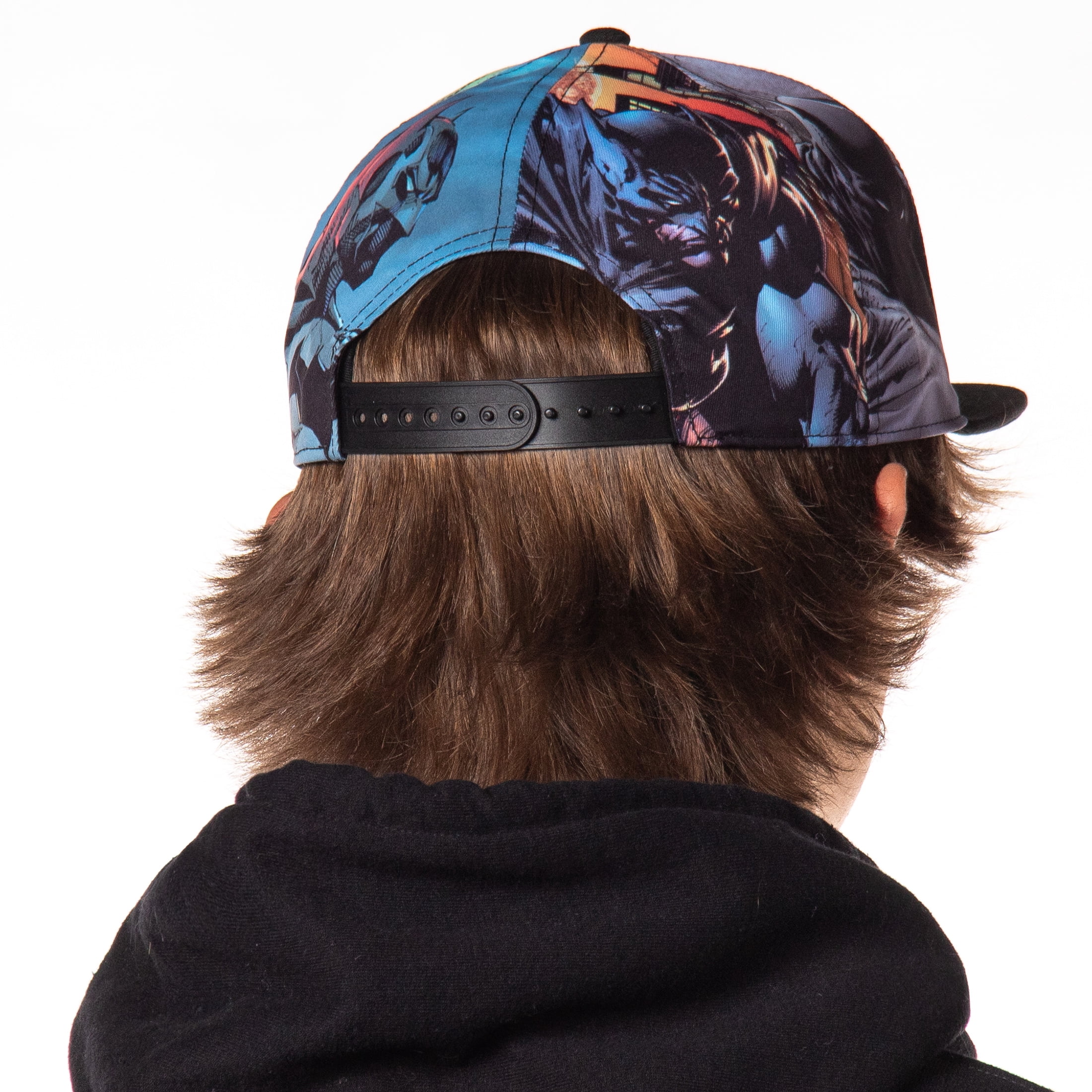 DC Comics Batman Allover Sublimated Scene Design Flat Bill Adjustable Snapback Hat Baseball Cap OSFM