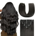 thumbnail image 1 of Sunya Clip in Hair Extensions Real Human Hair Natural Black Human Hair Clip in Extensions Double Weft Human Hair Clip ins Straight Hair Extensions Clip ins 16 Inch #1B 8Pcs/120g, 1 of 5