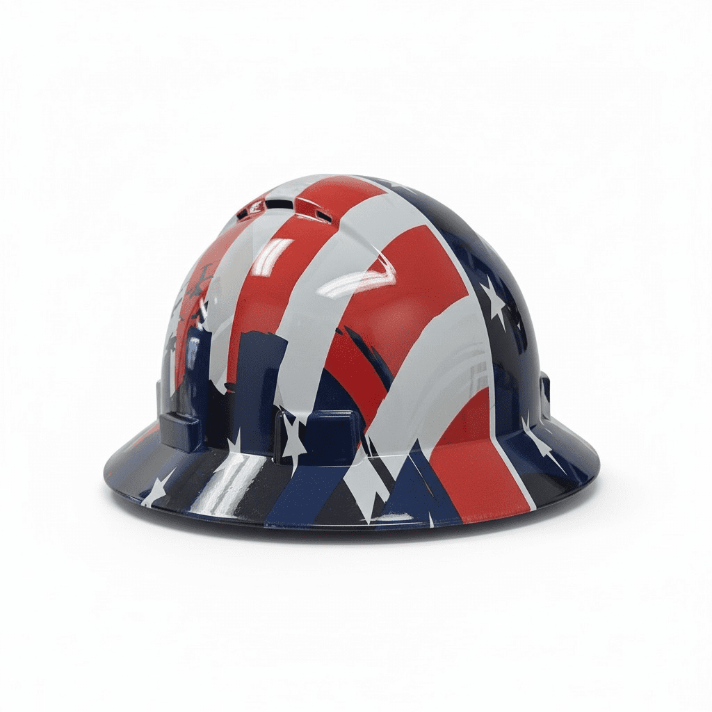 HDPE Hydro Dipped American Flag Full Brim Hard Hat with Fas-trac Suspension